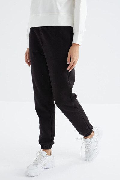 Tommylife Wholesale Black High Waisted Comfy Jogger Women's Sweatpants - 94624 - Thumbnail
