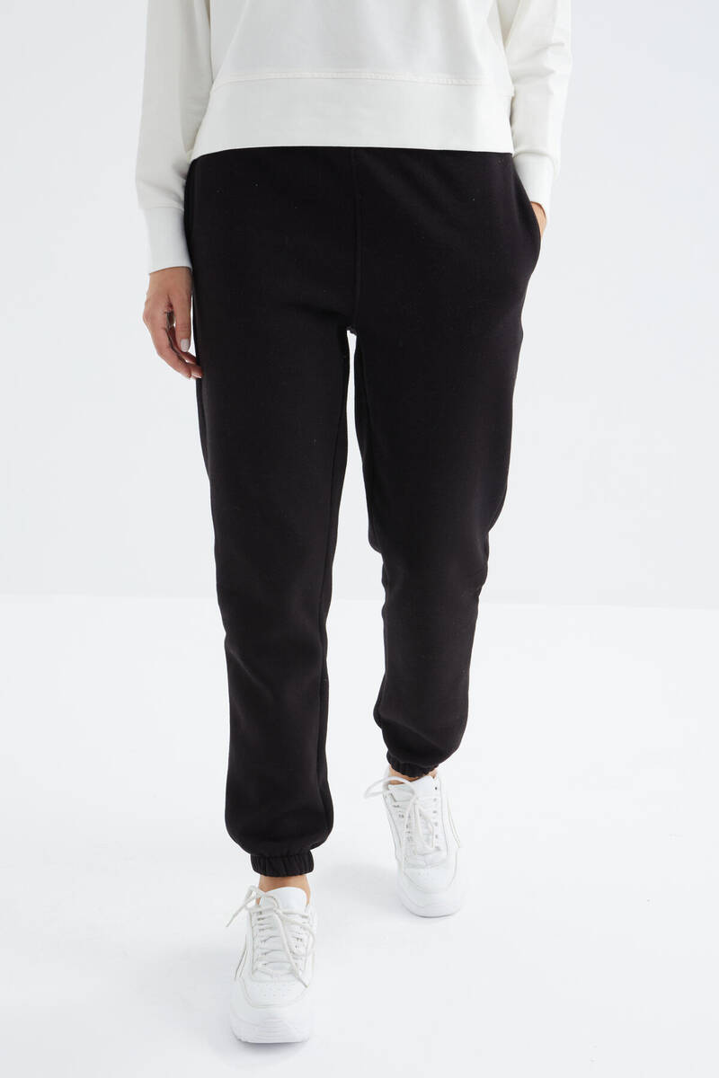 TOMMYLIFE - Tommylife Wholesale Black High Waisted Comfy Jogger Women's Sweatpants - 94624