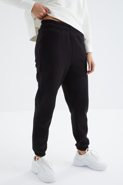 Tommylife Wholesale Black High Waisted Comfy Jogger Women's Sweatpants - 94624 - Thumbnail