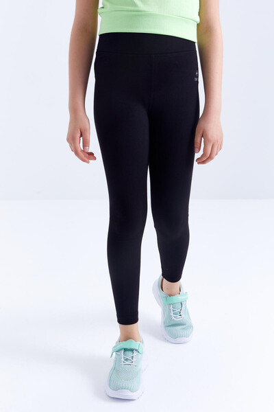 Tommylife Wholesale Black High Waisted Skinny Leg Girl's Leggings - 75047 - Thumbnail