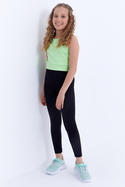 Tommylife Wholesale Black High Waisted Skinny Leg Girl's Leggings - 75047 - Thumbnail