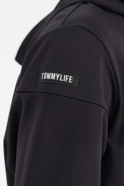 Tommylife Wholesale Black Hooded Half Zip Relaxed Fit Men's Sweatshirt - 88274 - Thumbnail