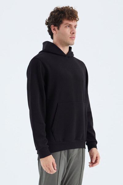 Tommylife Wholesale Black Hooded Kangaroo Relaxed Fit Men's Sweatshirt - 88280 - Thumbnail