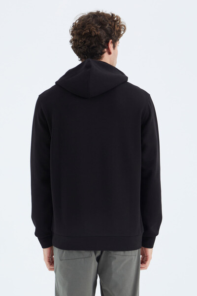 Tommylife Wholesale Black Hooded Kangaroo Relaxed Fit Men's Sweatshirt - 88280 - Thumbnail