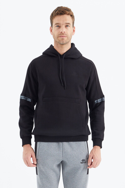 Tommylife Wholesale Black Hooded Men's Sweatshirt - 88315 - Thumbnail