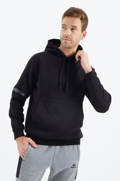 Tommylife Wholesale Black Hooded Men's Sweatshirt - 88315 - Thumbnail