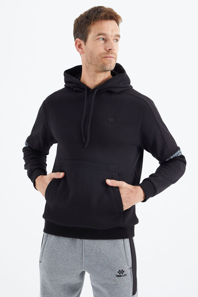 Tommylife Wholesale Black Hooded Men's Sweatshirt - 88315 - Thumbnail