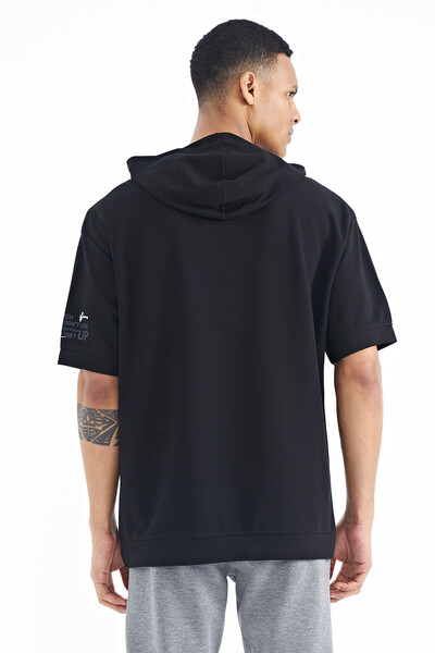 Tommylife Wholesale Black Hooded Oversize Men's T-shirt - 88194 - Thumbnail