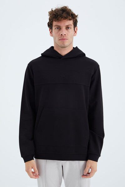 Tommylife Wholesale Black Hooded Relaxed Fit Men's Sweatshirt - 88277 - Thumbnail