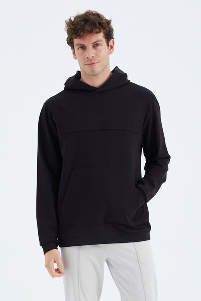 Tommylife Wholesale Black Hooded Relaxed Fit Men's Sweatshirt - 88277 - Thumbnail