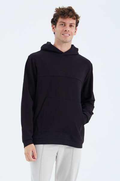 Tommylife Wholesale Black Hooded Relaxed Fit Men's Sweatshirt - 88277 - Thumbnail