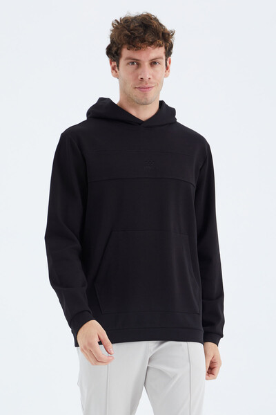 Tommylife Wholesale Black Hooded Relaxed Fit Men's Sweatshirt - 88277 - Thumbnail