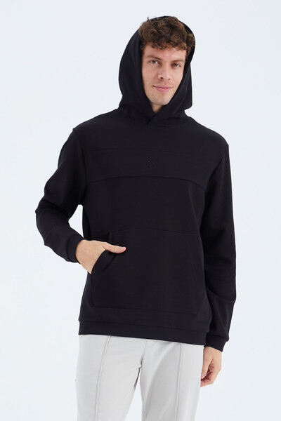 Tommylife Wholesale Black Hooded Relaxed Fit Men's Sweatshirt - 88277 - Thumbnail