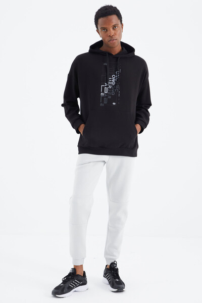 Tommylife Wholesale Black Hooded Relaxed Fit Men's Sweatshirt - 88285 - Thumbnail