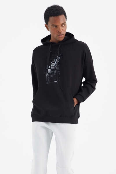 Tommylife Wholesale Black Hooded Relaxed Fit Men's Sweatshirt - 88285 - Thumbnail