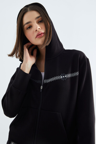 Tommylife Wholesale Black Hooded Women's Sweatshirt - 97277 - Thumbnail