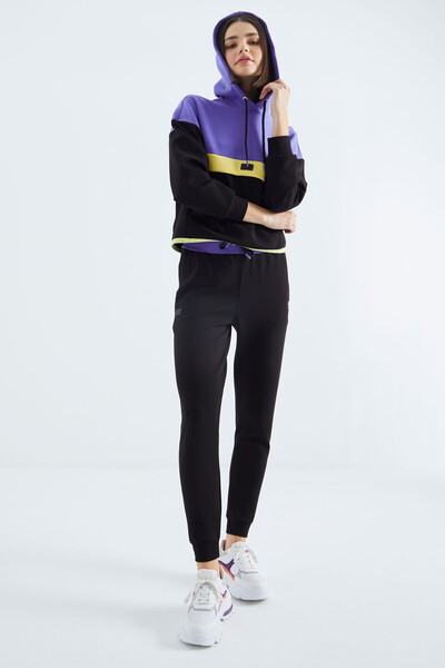 Tommylife Wholesale Black Hooded Women's Tracksuit Set - 95327 - Thumbnail