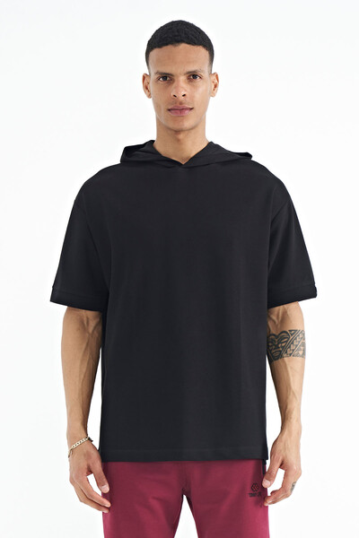 Tommylife Wholesale Black Hoodie Oversize Men's T-shirt - 88179 - Thumbnail