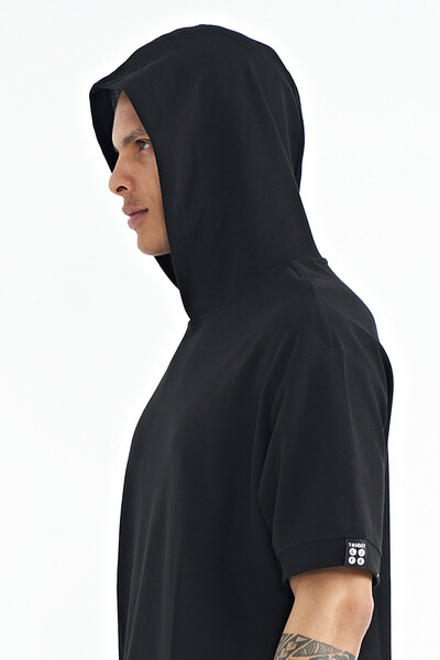 Tommylife Wholesale Black Hoodie Oversize Men's T-shirt - 88179 - Thumbnail