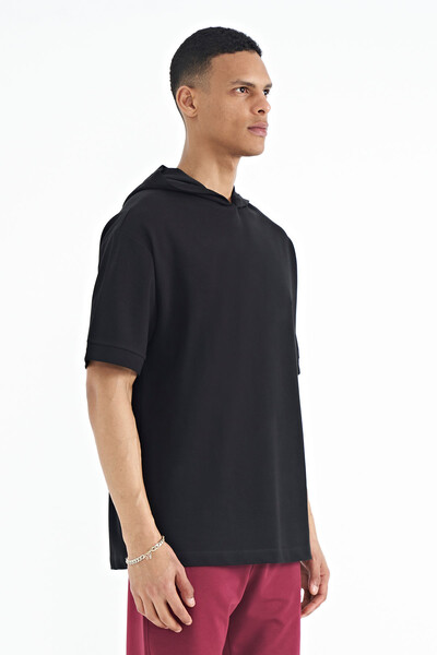 Tommylife Wholesale Black Hoodie Oversize Men's T-shirt - 88179 - Thumbnail