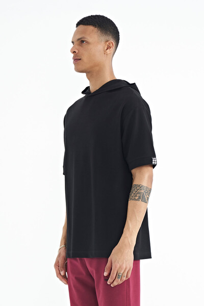 Tommylife Wholesale Black Hoodie Oversize Men's T-shirt - 88179 - Thumbnail