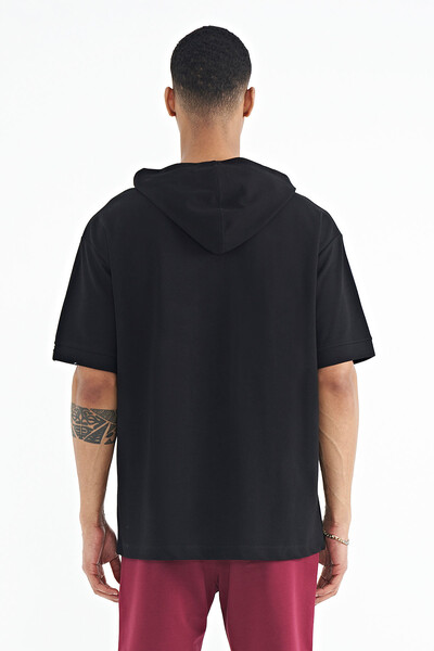 Tommylife Wholesale Black Hoodie Oversize Men's T-shirt - 88179 - Thumbnail