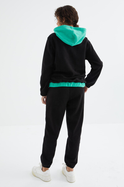 Tommylife Wholesale Black Hoodie Oversize Women's Fleece Trouser Set - 95319 - Thumbnail