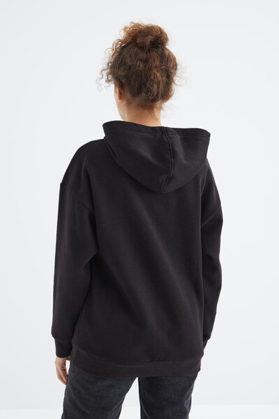 Tommylife Wholesale Black Hoodie Oversize Women's Sweatshirt - 97248 - Thumbnail