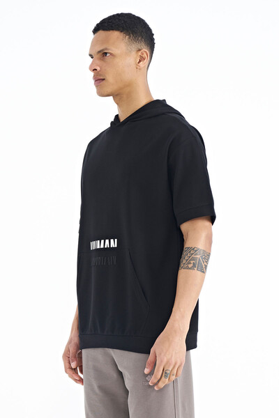 Tommylife Wholesale Black Kangaroo Pocket Hooded Men's T-Shirt - 88195 - Thumbnail