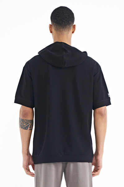 Tommylife Wholesale Black Kangaroo Pocket Hooded Men's T-Shirt - 88195 - Thumbnail