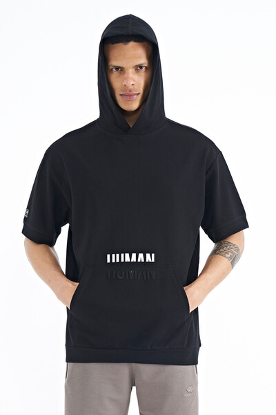 Tommylife Wholesale Black Kangaroo Pocket Hooded Men's T-Shirt - 88195 - Thumbnail