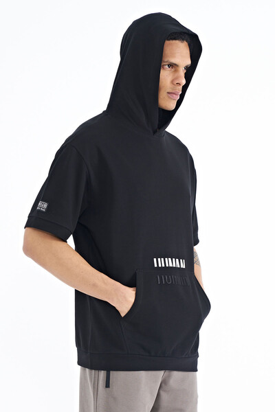 Tommylife Wholesale Black Kangaroo Pocket Hooded Men's T-Shirt - 88195 - Thumbnail