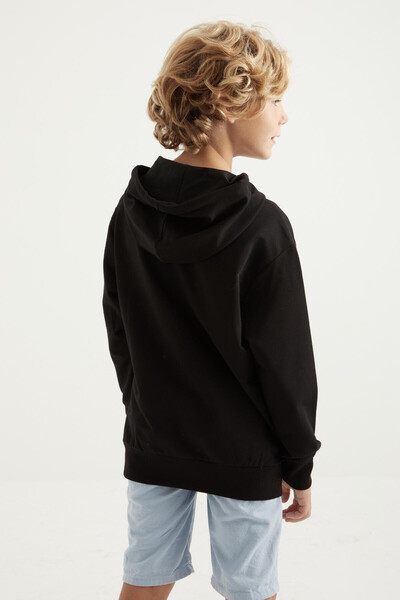 Tommylife Wholesale Black Kangaroo Pocket Hoodie Standard Fit Boys' Sweatshirt - 11010 - Thumbnail