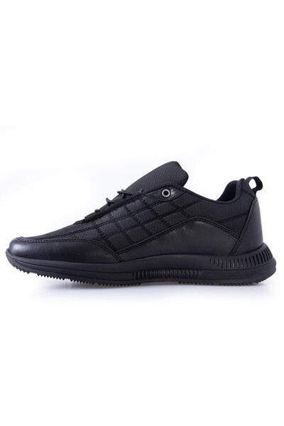 Tommylife Wholesale Black Lace Up Faux Leather Men's Sneakers - 89096 - Thumbnail