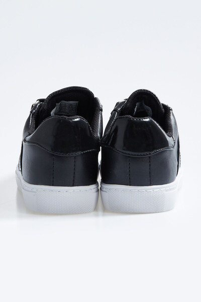 Tommylife Wholesale Black Lace Up Faux Leather Women's Sneakers - 89202 - Thumbnail