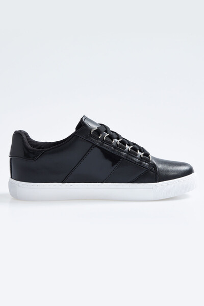 Tommylife Wholesale Black Lace Up Faux Leather Women's Sneakers - 89202 - Thumbnail