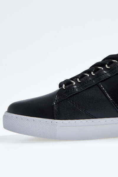 Tommylife Wholesale Black Lace Up Faux Leather Women's Sneakers - 89202 - Thumbnail