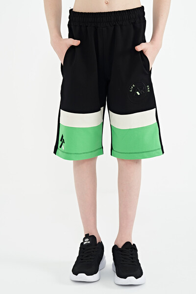 Tommylife Wholesale Black Laced Standard Fit Boys' Shorts - 11129 - Thumbnail