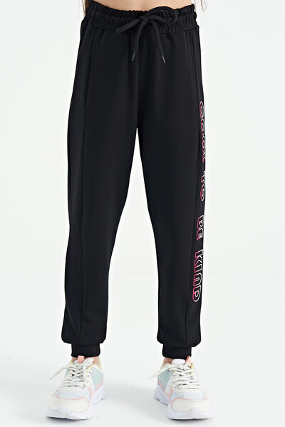 Tommylife Wholesale Black Laced Standard Fit Jogger Girls Sweatpants - 75123 - Thumbnail