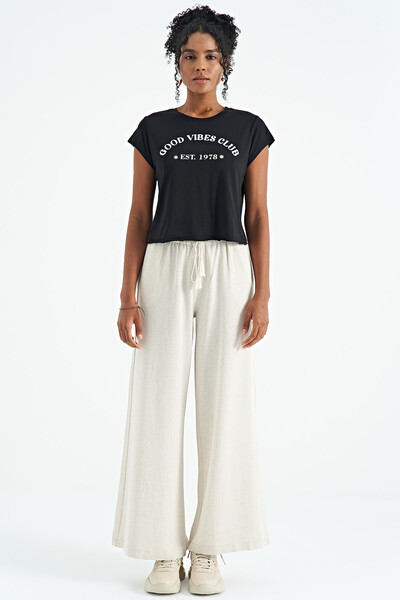 Tommylife Wholesale Black Loose Fit O-Neck Women's Basic T-shirt - 02255 - Thumbnail