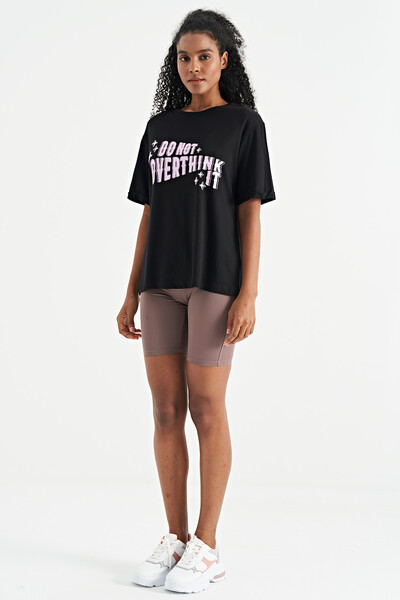 Tommylife Wholesale Black O-Neck Oversize Women's T-Shirt - 02307 - Thumbnail