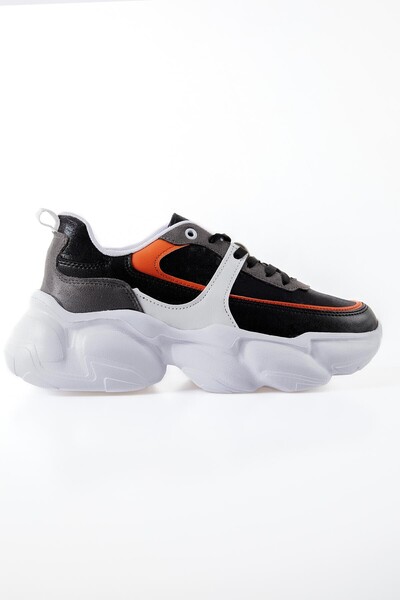 Tommylife Wholesale Black - Orange Faux Leather Women's Sneakers - 89206 - Thumbnail