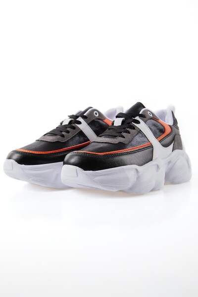 Tommylife Wholesale Black - Orange Faux Leather Women's Sneakers - 89206 - Thumbnail