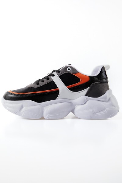 Tommylife Wholesale Black - Orange Faux Leather Women's Sneakers - 89206 - Thumbnail