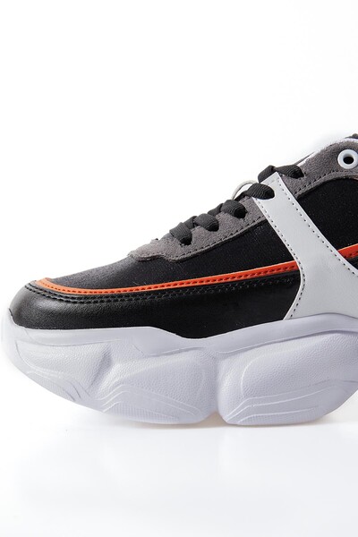 Tommylife Wholesale Black - Orange Faux Leather Women's Sneakers - 89206 - Thumbnail