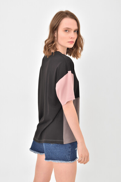 Tommylife Wholesale Black Oversize Basic Women's T-Shirt - 02309 - Thumbnail