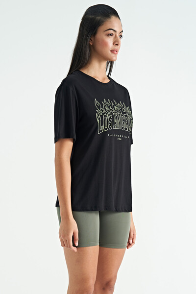 Tommylife Wholesale Black Oversize O-Neck Basic Women's T-Shirt - 02181 - Thumbnail