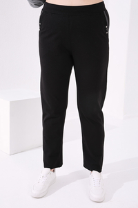 Tommylife Wholesale Black Pocketed Comfy Straight Leg Women's Big Size Sweatpants - 94014 - 9