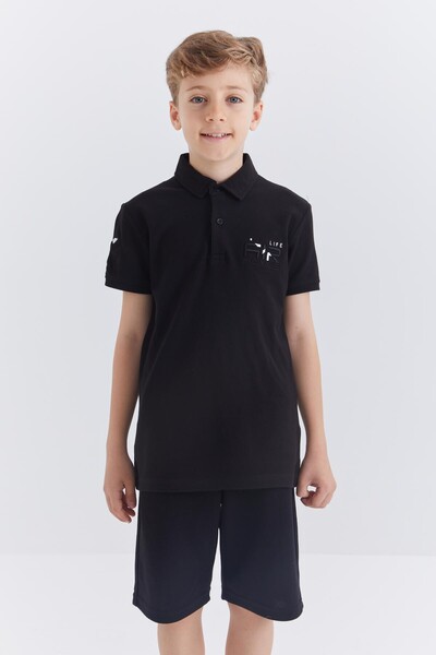 Tommylife Wholesale Black Polo Collar Boys' Short Set - 10941 - Thumbnail