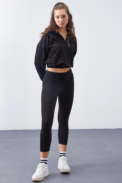 Tommylife Wholesale Black Polo Collar Women's Oversize Sweatshirt - 97180 - Thumbnail
